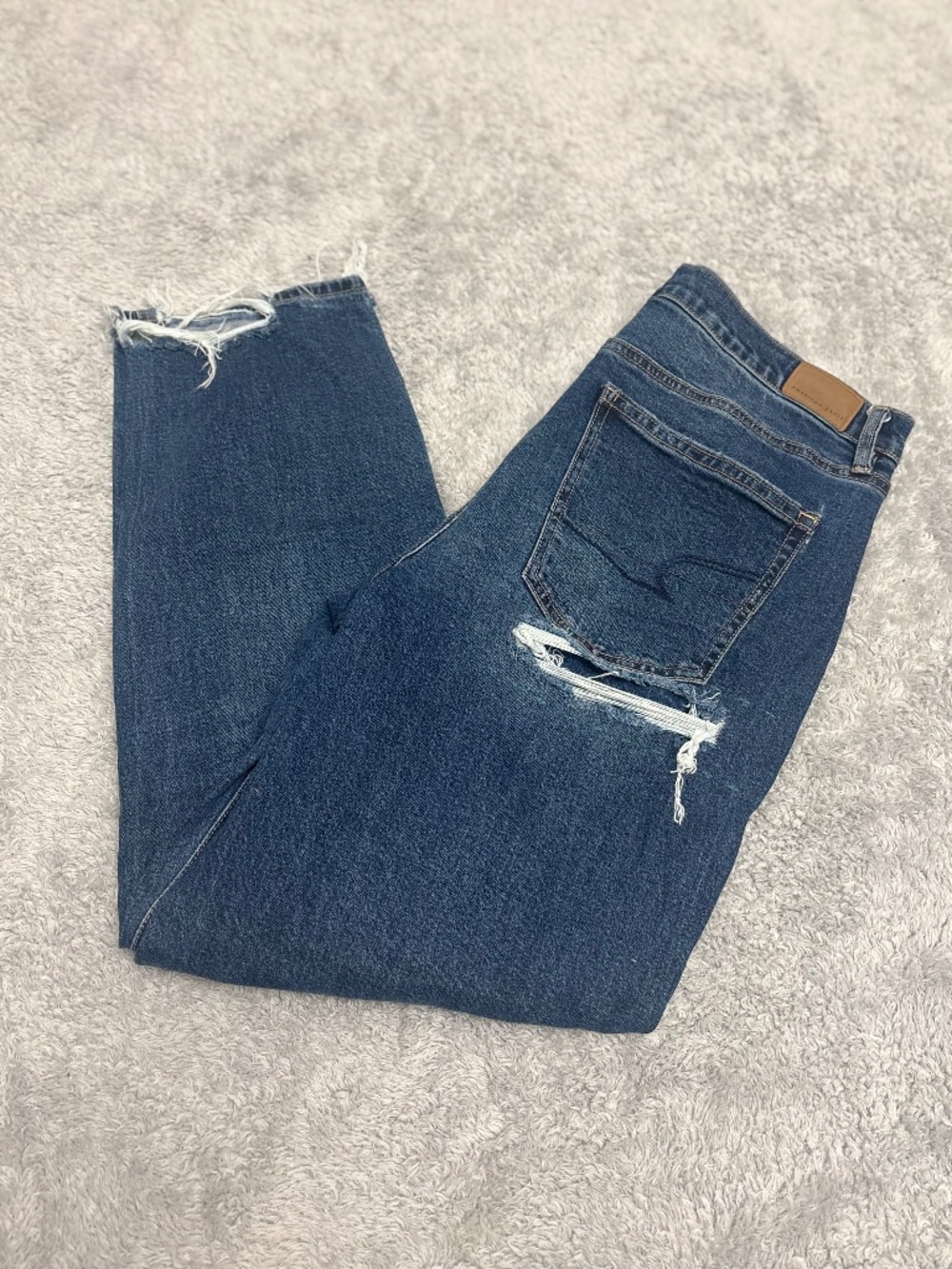 American Eagle Women's High Rise Distressed Patchwork Straight Leg Jeans